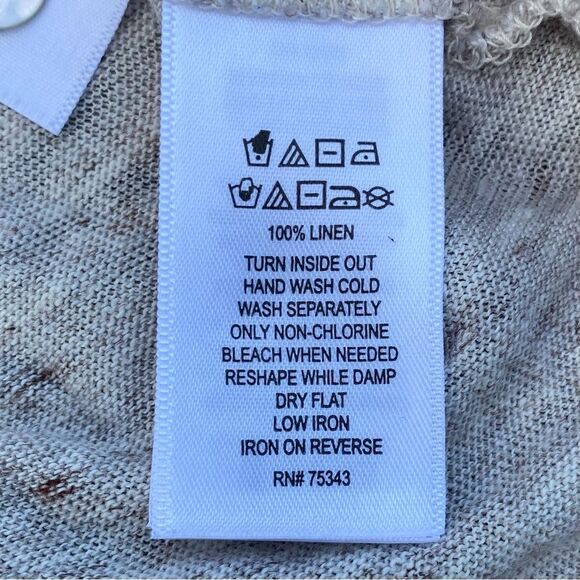 Tahari Beige 100% Linen Scoop Neck Button Back Short Sleeve Top SM Cottagecore - Picture 5 of 6